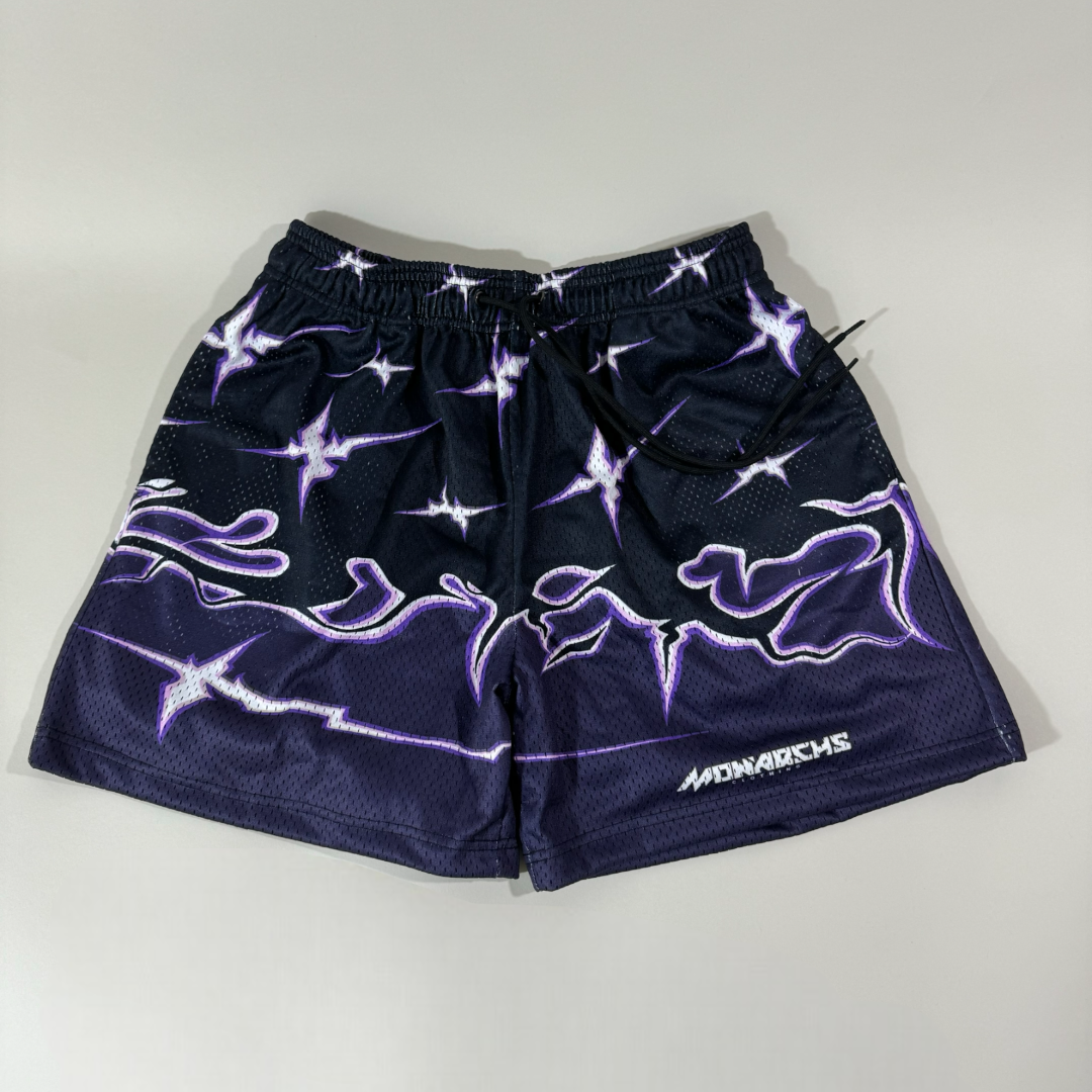 AURA MESH SHORTS IN BLACK & PURPLE